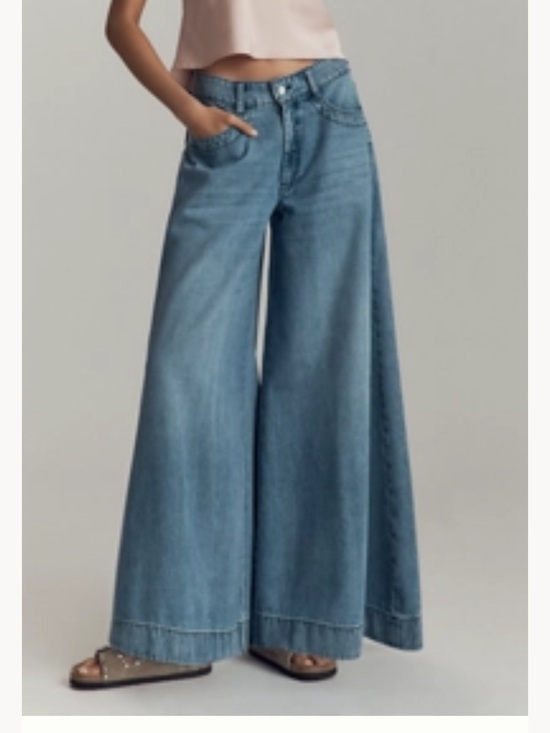 Pilcro Denim - Pilcro Wide-Leg High-Waist Jeans in Medium Blue